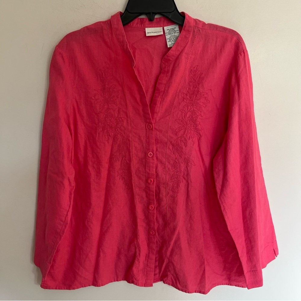 White Stag Linen Cotton Embroidered Blouse Bright Rose Pink XXL FFWL29T308